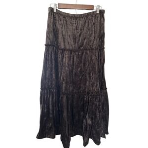 Maestro Womens Y2K Tiered Maxi Skirt Crushed Velvet M Brown Boho Fairycore